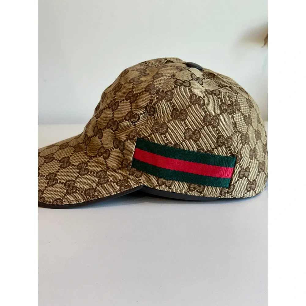 Gucci GG Monogram Canvas Baseball Hat Beige Ebony Green Red Web Stripe Cap - Picture 13 of 15